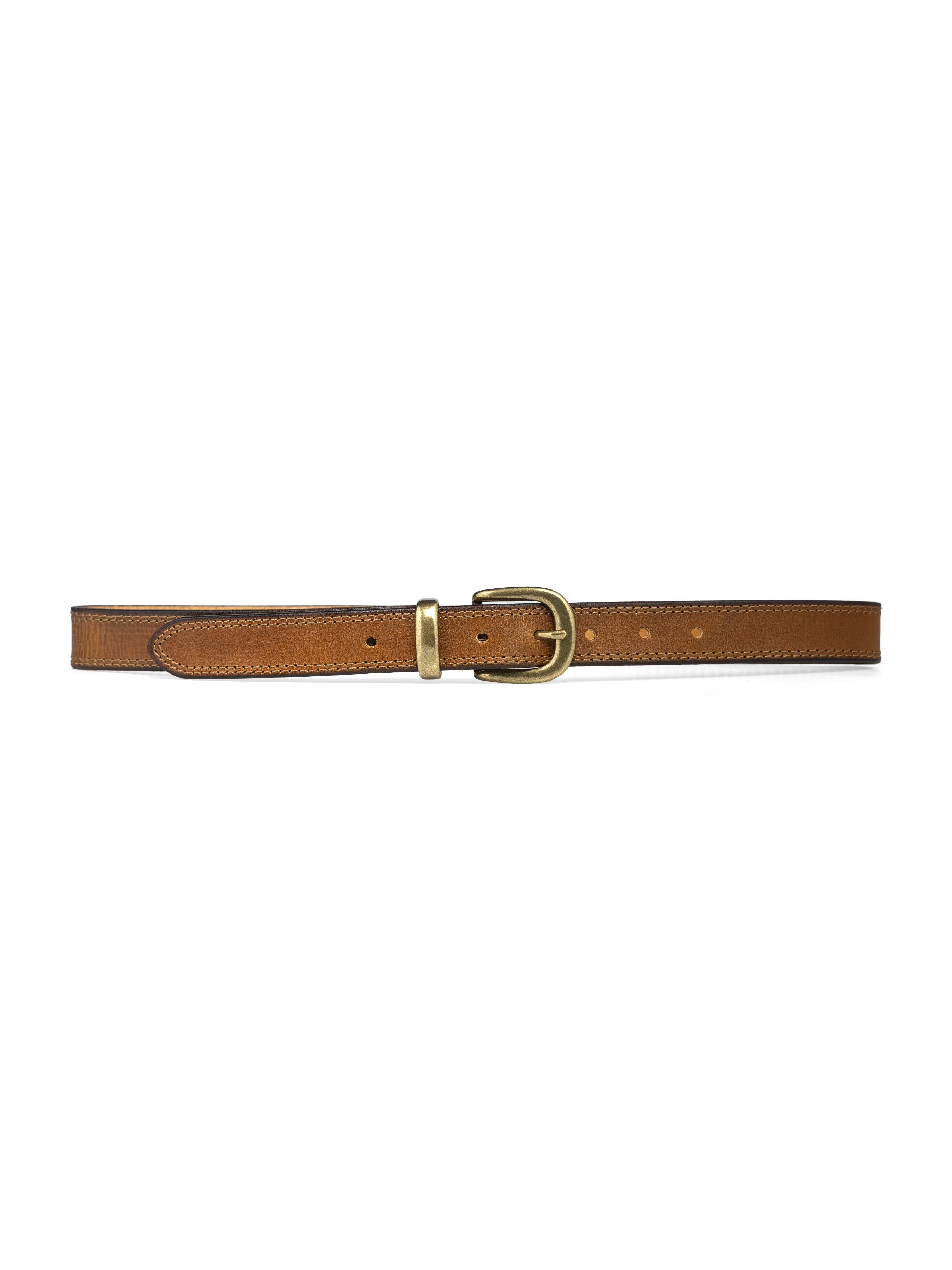 Leather Belt with Horseshoe Gold-toned Buckle with Stitching