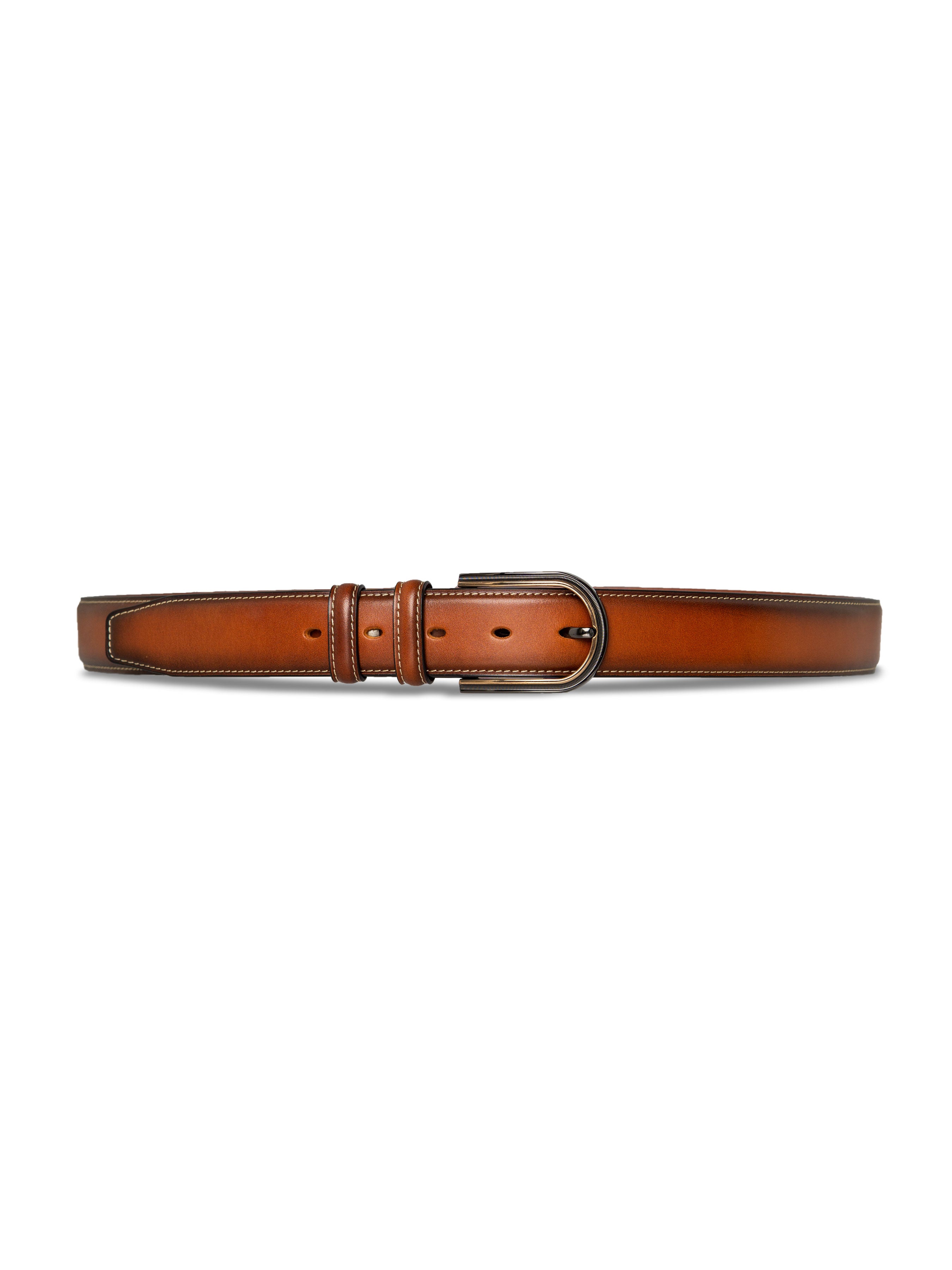 Leather Belt with Palladium-toned Buckle (Hand Painted Patina)