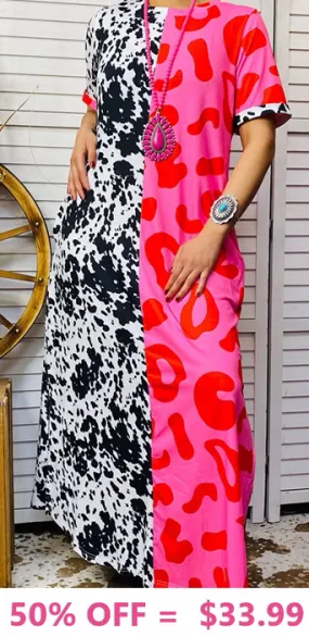 Leopard and Cow Print Maxi Dress