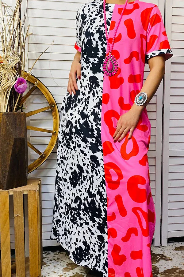 Leopard and Cow Print Maxi Dress