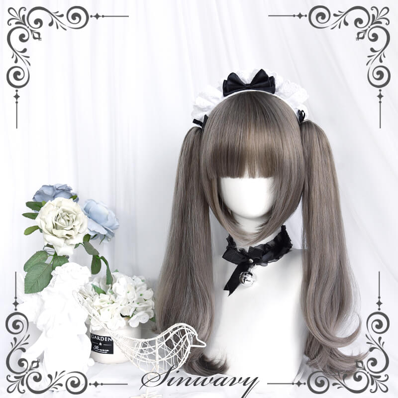 Lolita lovely linen grey detachable tiger mouth clip double horsetail wig BY5003