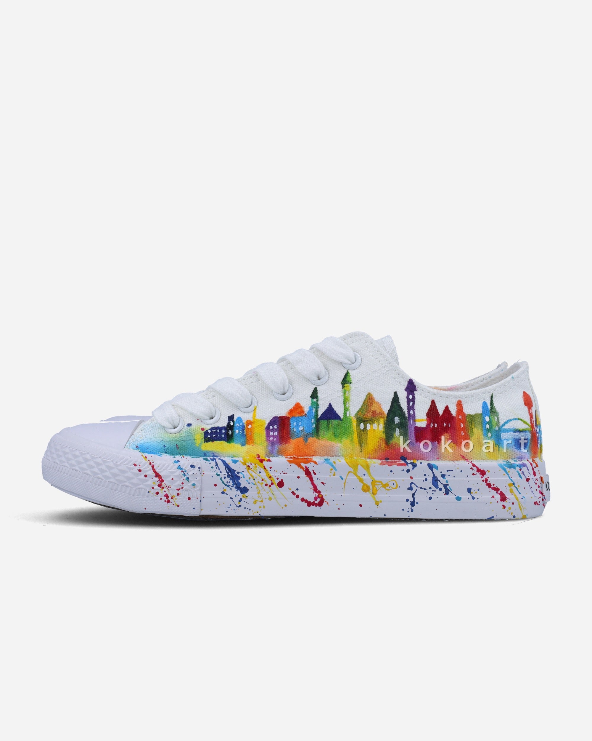 London Skyline Watercolour and Splatters Hand Painted Shoes