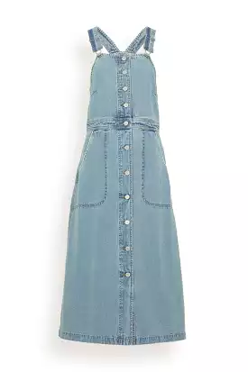 Marion Mended Denim Overall Dress in Blue