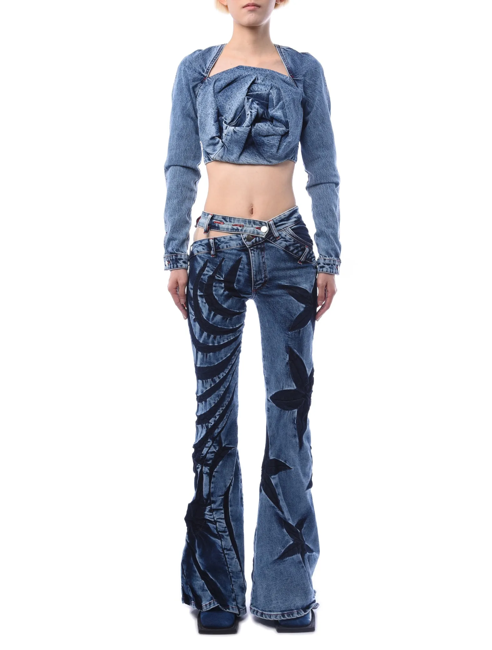 Masha Popova Denim Rose Drape Top