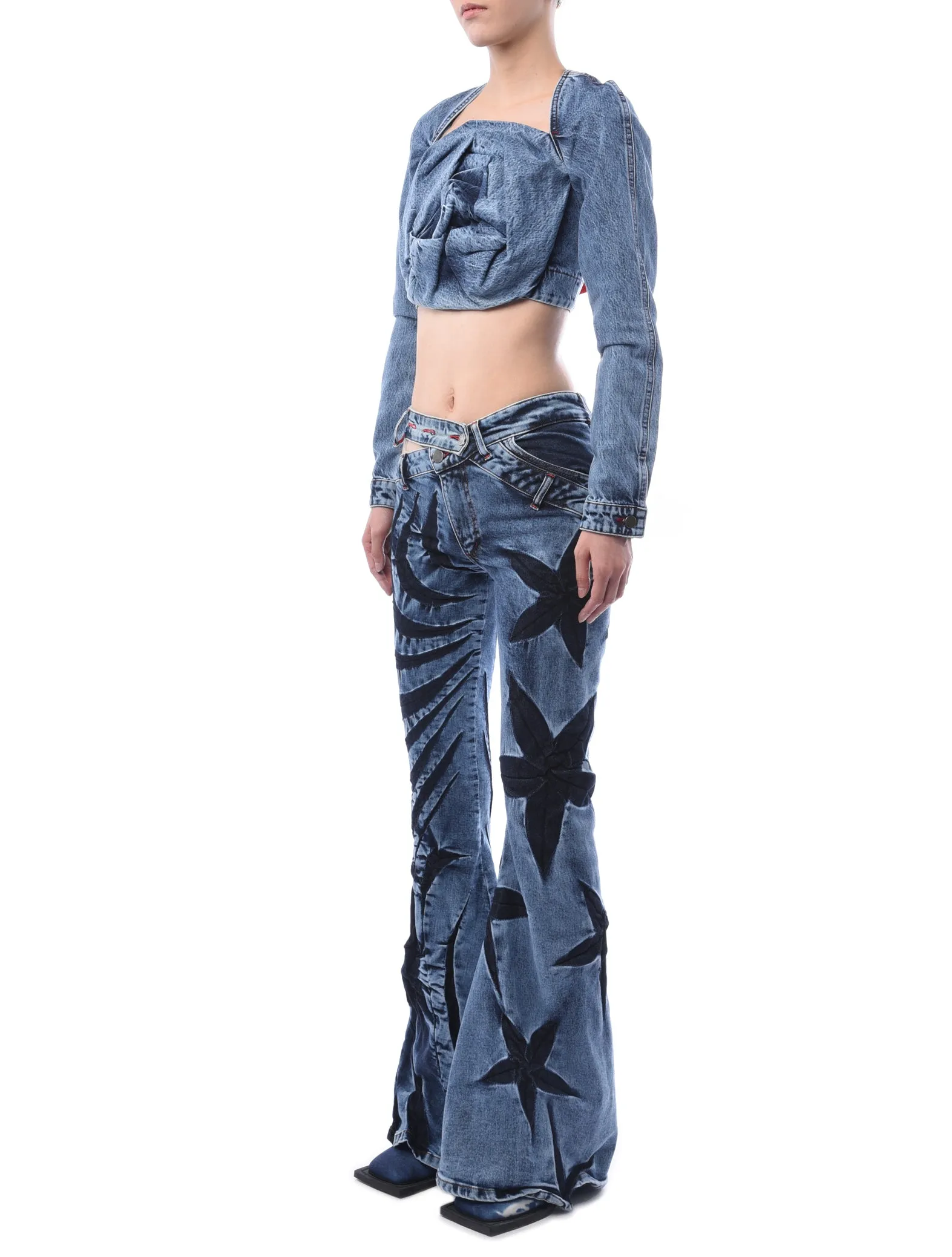 Masha Popova Denim Rose Drape Top