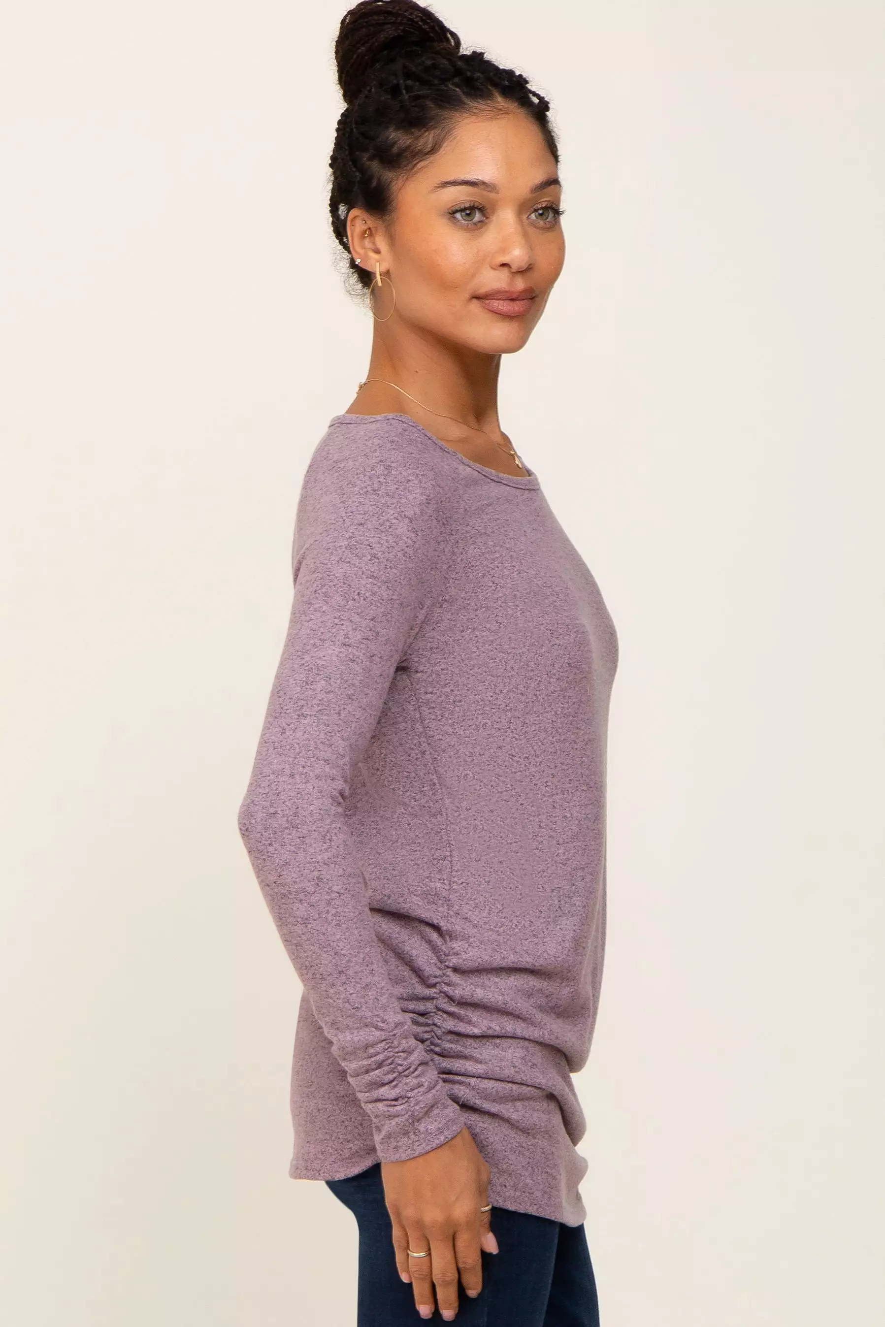 Mauve Brushed Knit Ruched Top