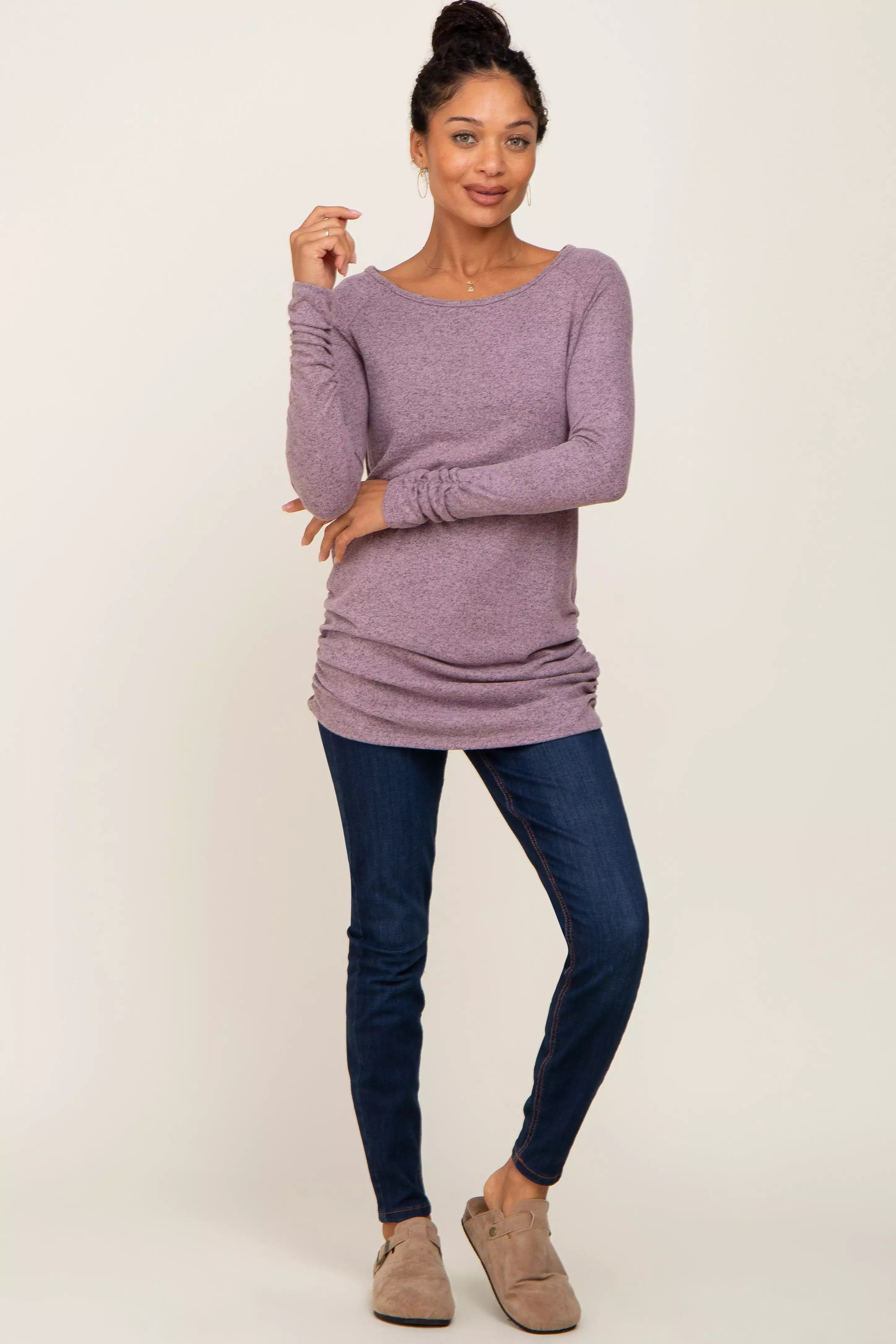 Mauve Brushed Knit Ruched Top