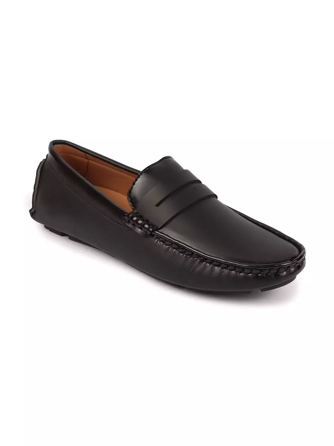 Men Black Hand Stitched Comfort Loafer and Moccasin Shoes