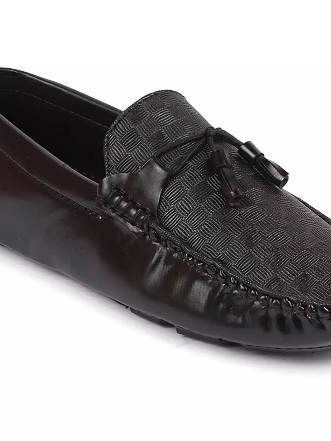 Men Black Textured Design Casual Tassel Slip On Driving Loafer and Moccasins