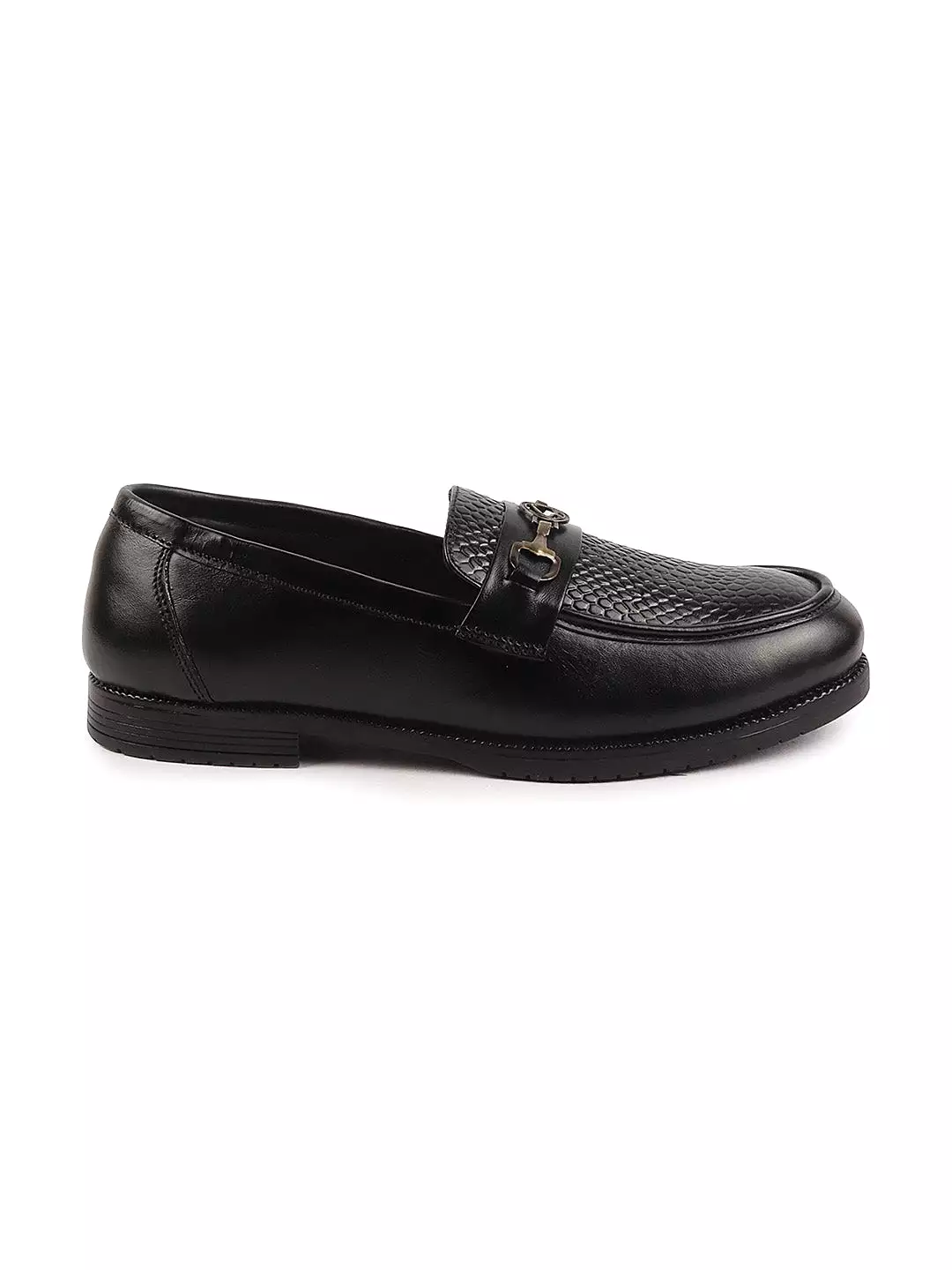 Men Black Wedding Party Embossed Design Genuine Leather Buckle Slip On Loafer Shoes