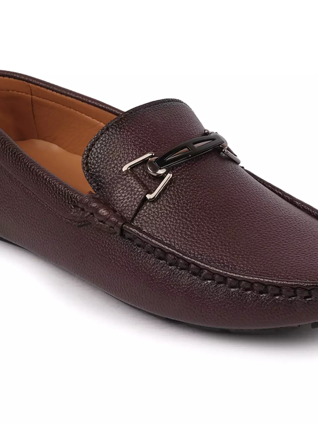 Men Brown Casual Slip On Textured Stitched Design Driving Loafer and Moccasin Shoes