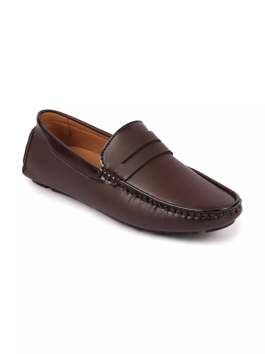 Men Brown Hand Stitched Comfort Loafer and Moccasin Shoes