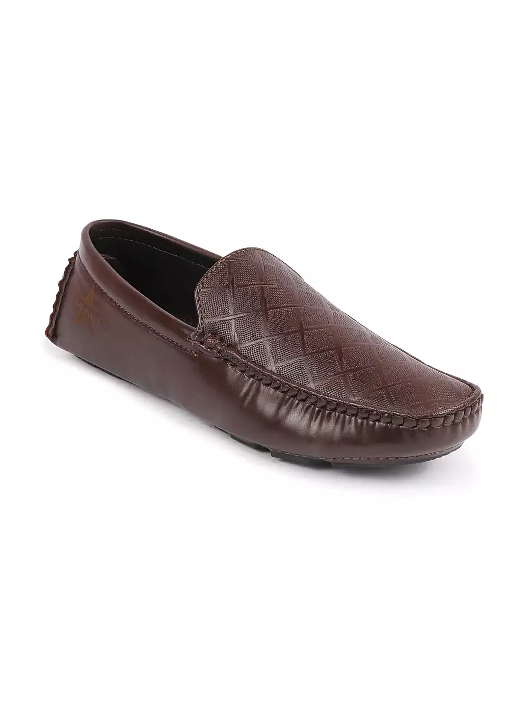 Men Brown Textured Design Casual Classic Slip On Driving Loafer and Moccasins