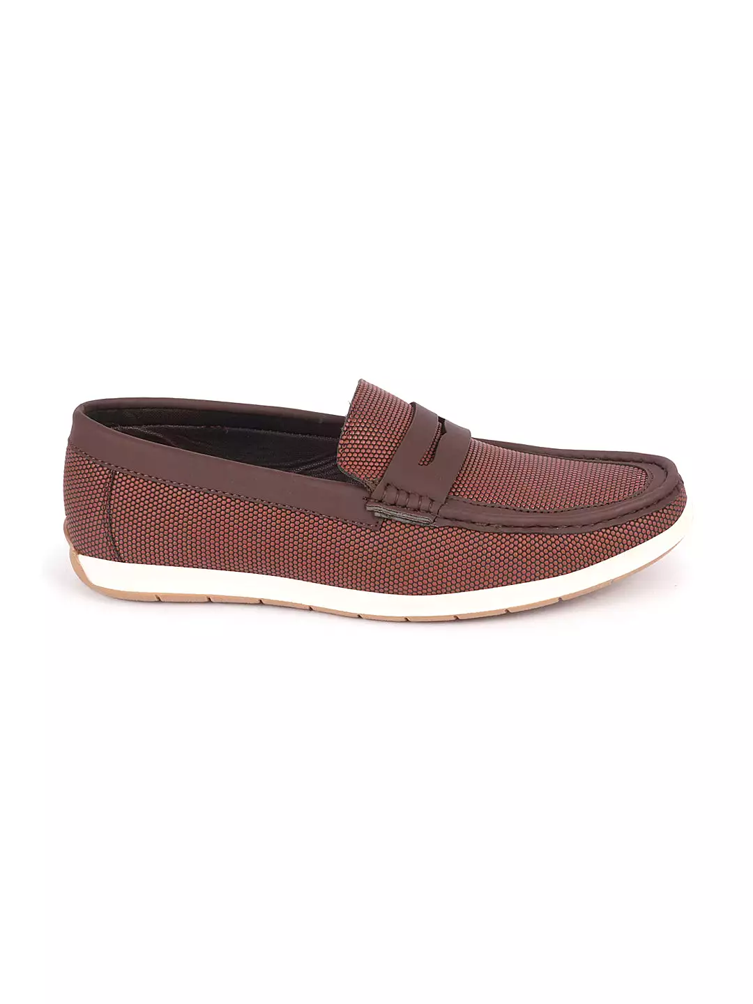 Men Brown Textured Design Casual Slip On Loafer Boat Shoes