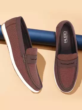 Men Brown Textured Design Casual Slip On Loafer Boat Shoes