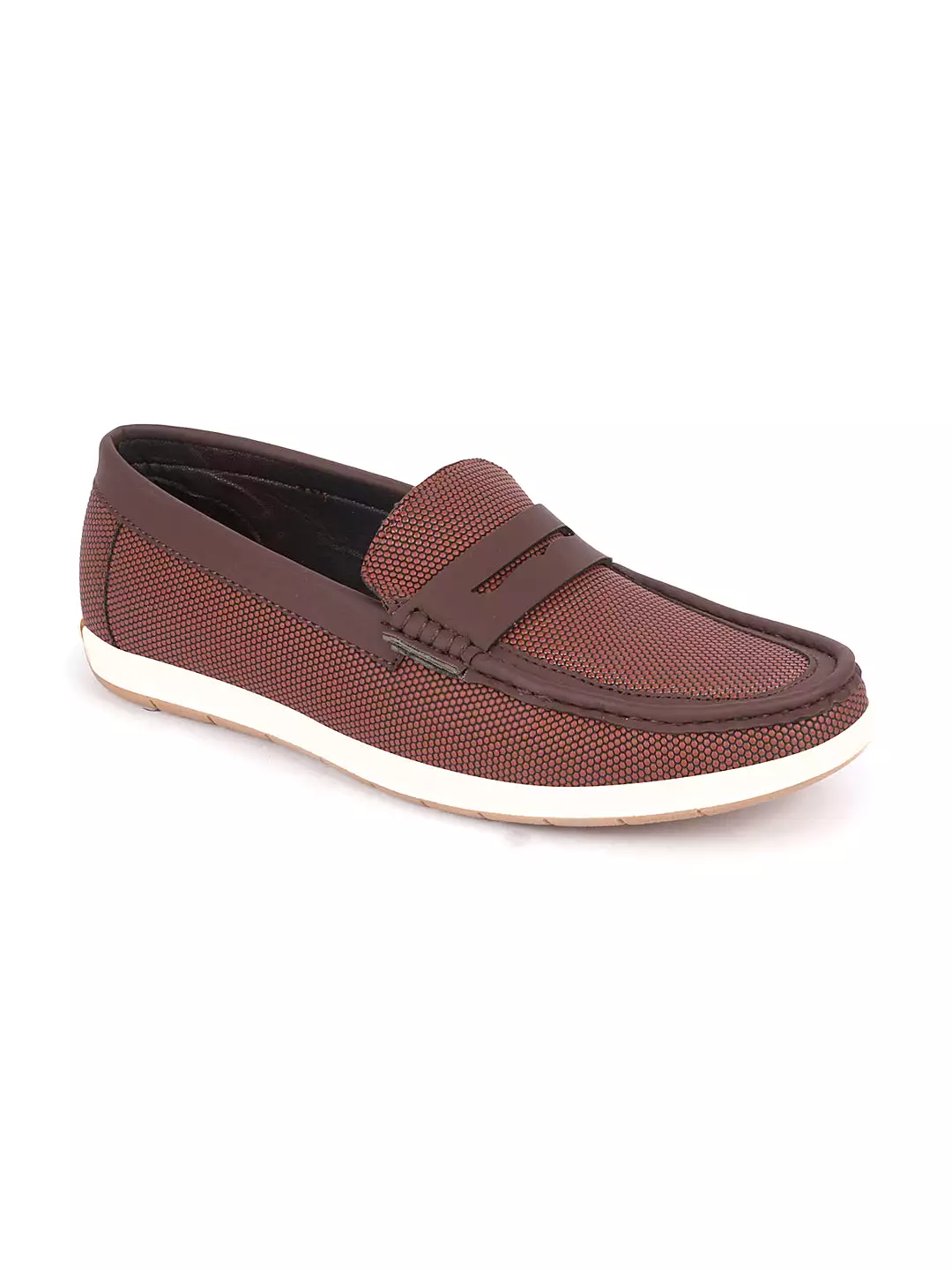 Men Brown Textured Design Casual Slip On Loafer Boat Shoes