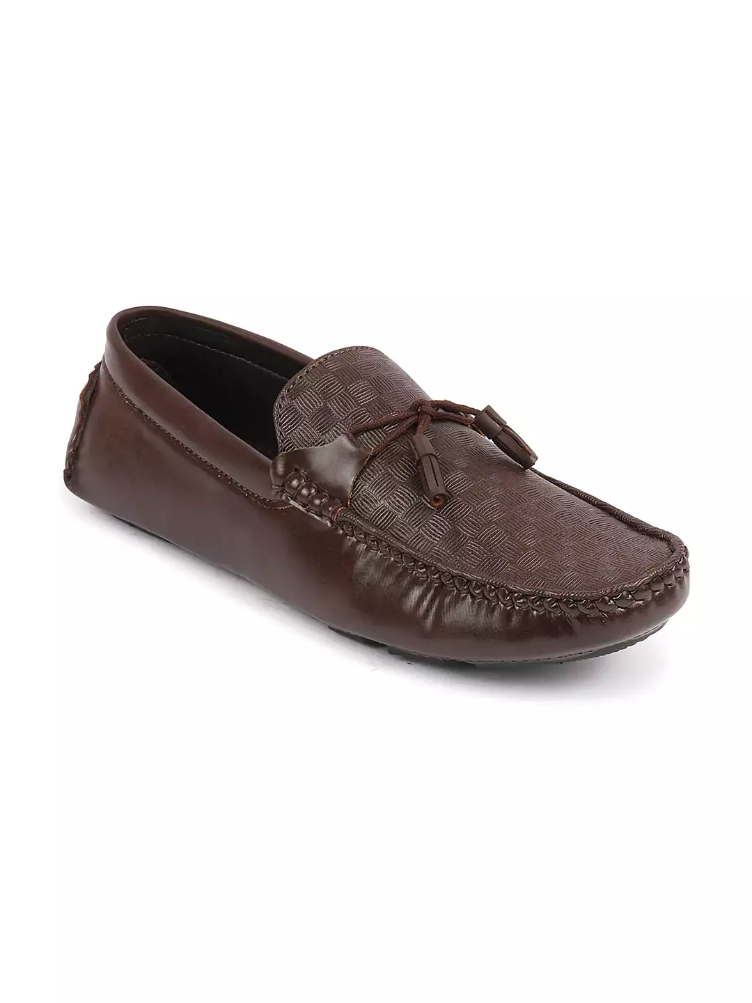 Men Brown Textured Design Casual Tassel Slip On Driving Loafer and Moccasins