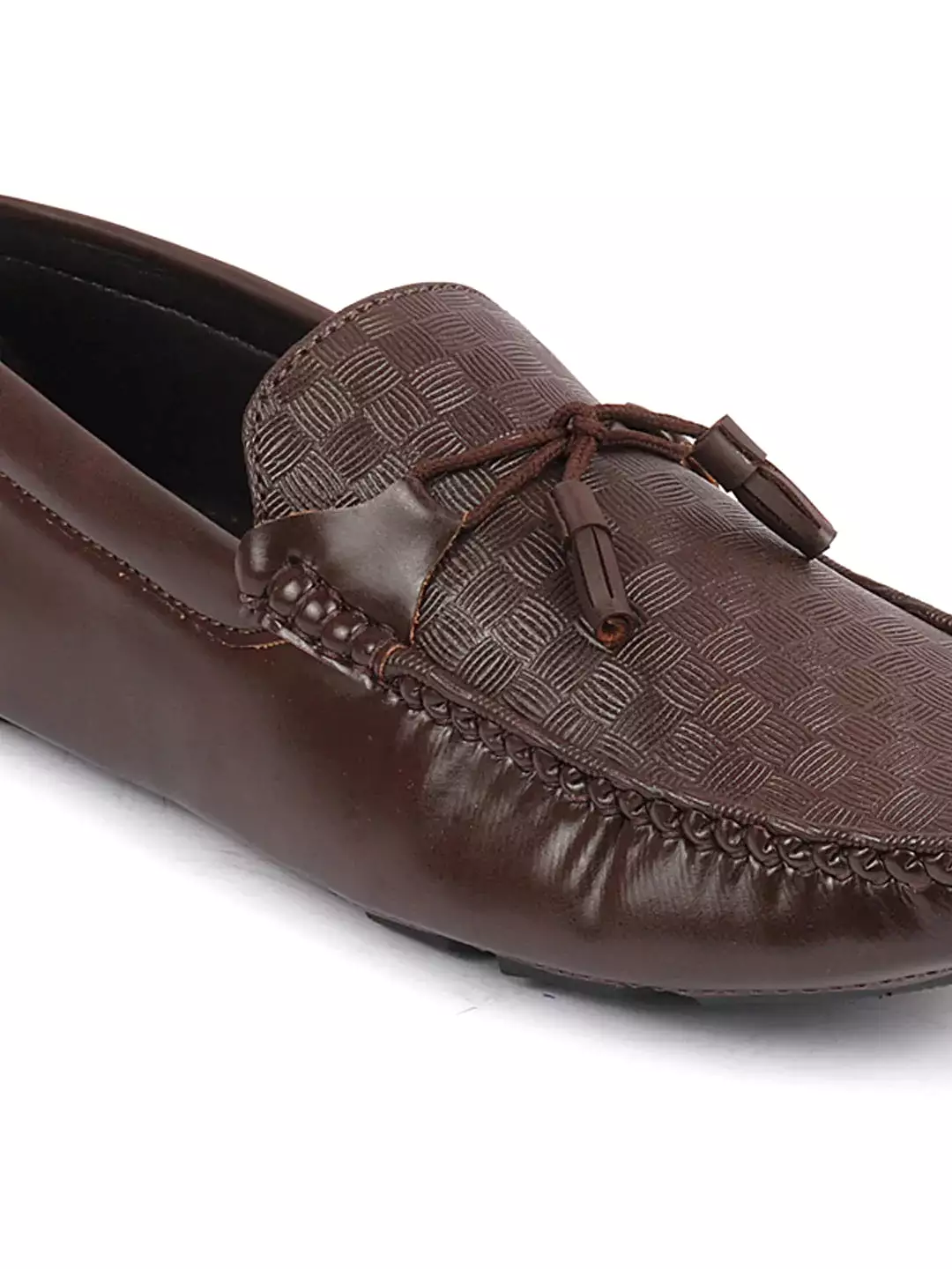 Men Brown Textured Design Casual Tassel Slip On Driving Loafer and Moccasins