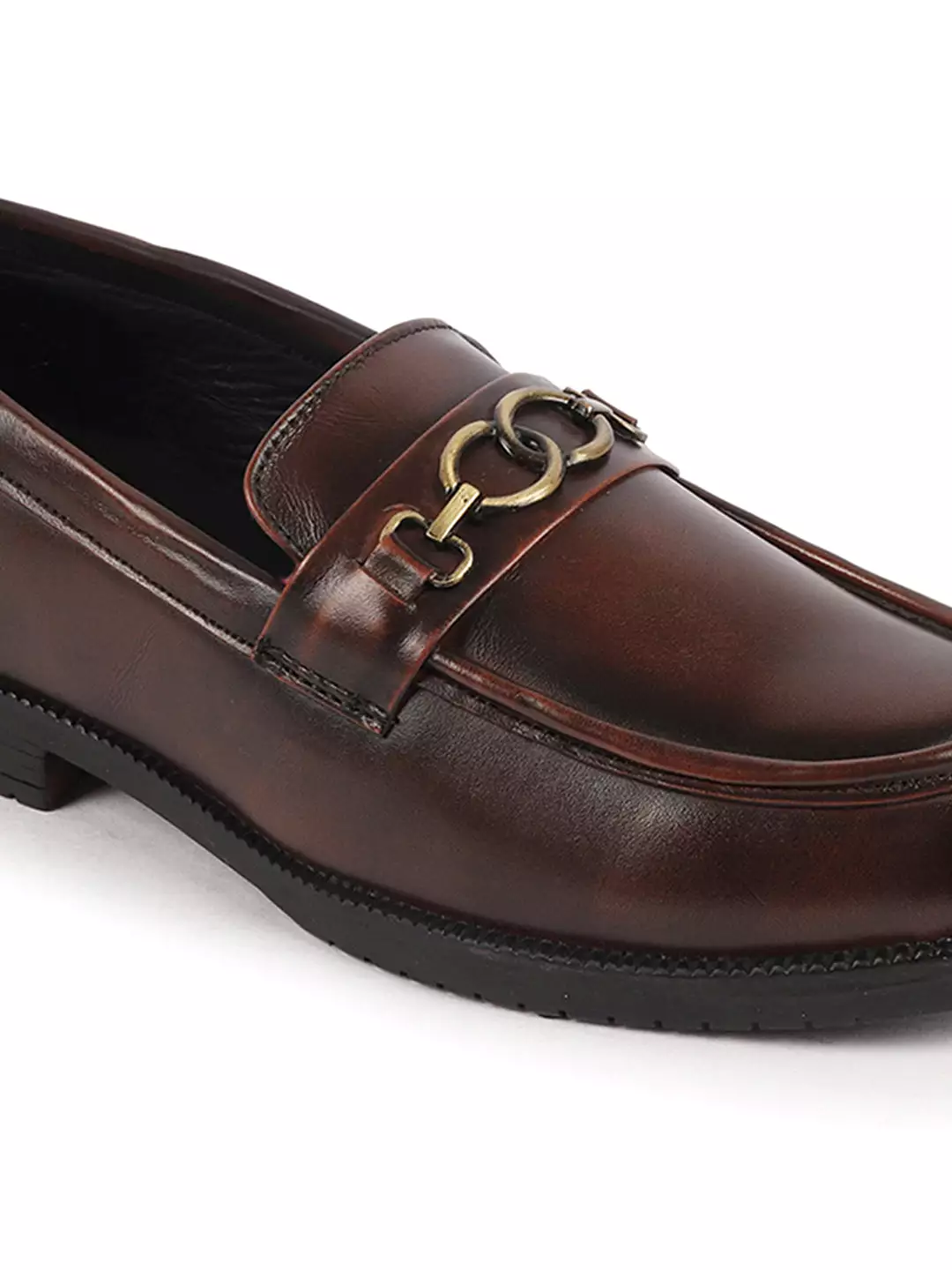 Men Brown Wedding Party Genuine Leather Buckle Slip On Loafer Shoes