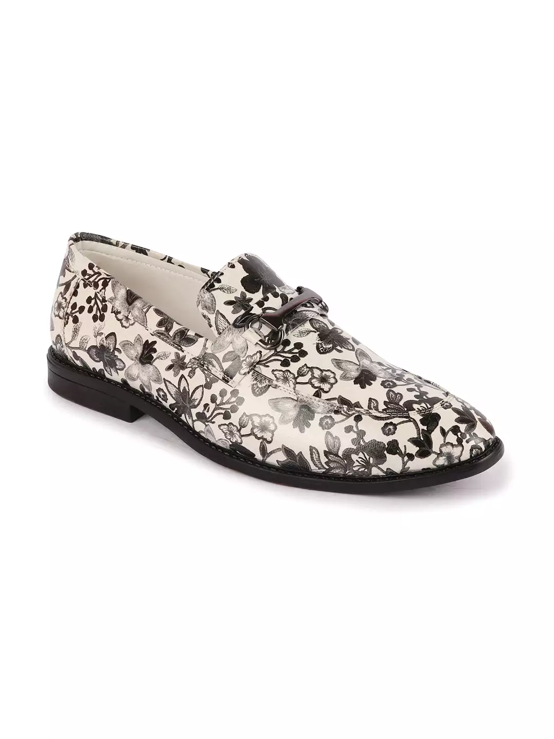 Men Grey Floral Print Horsebit Buckle Weekend Wedding Evening Party Shoes Loafers