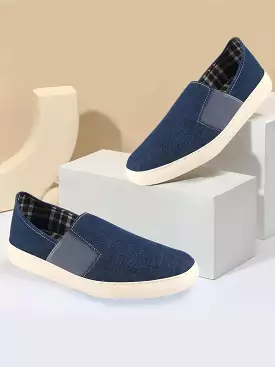 Men Navy Blue Colorblocked Denim/Canvas Slip On Casual Loafer Shoes