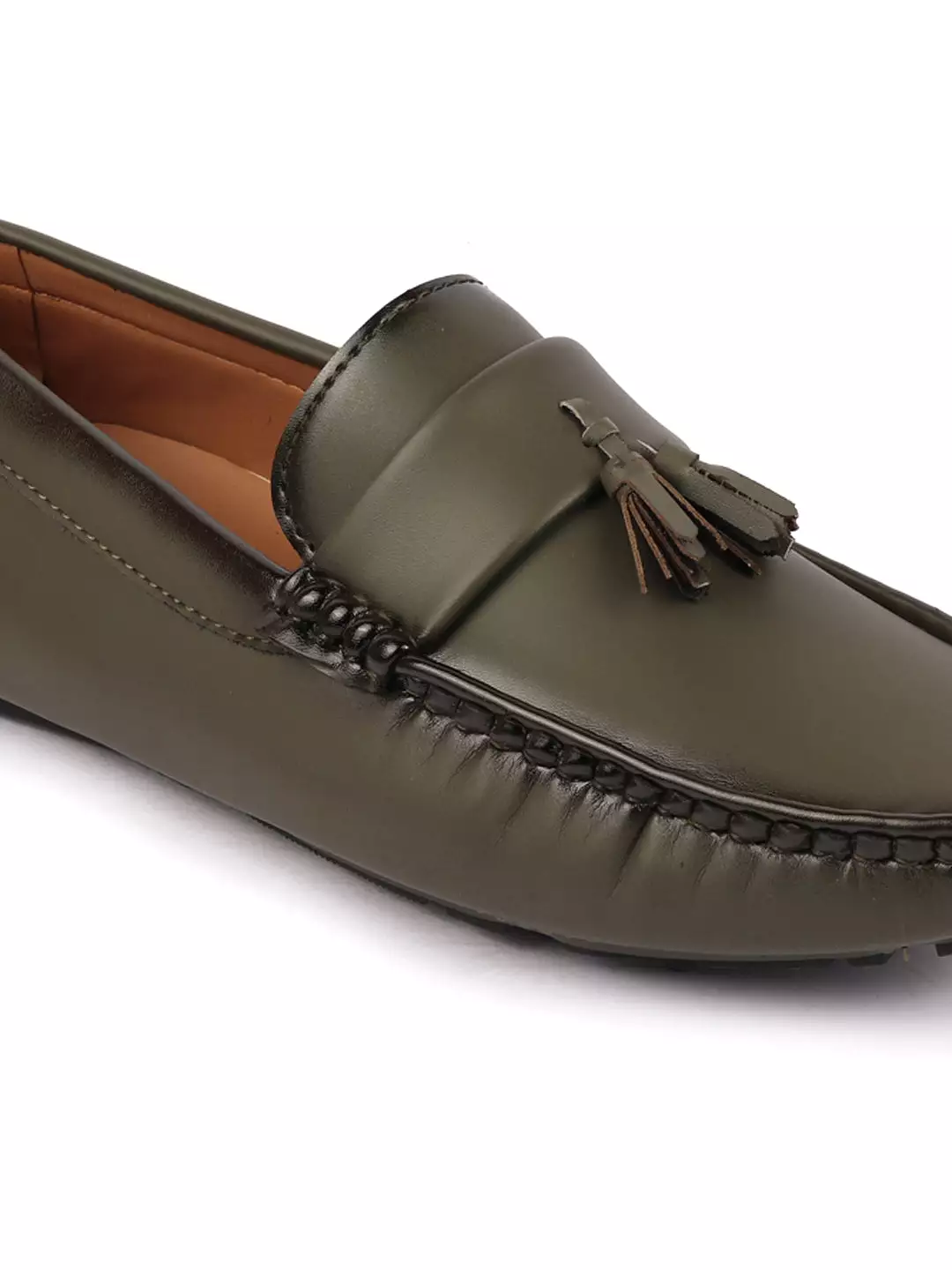 Men Olive Driving Outdoor Tassel Loafer and Moccasin Shoes