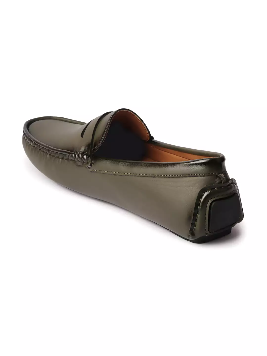 Men Olive Hand Stitched Comfort Loafer and Moccasin Shoes