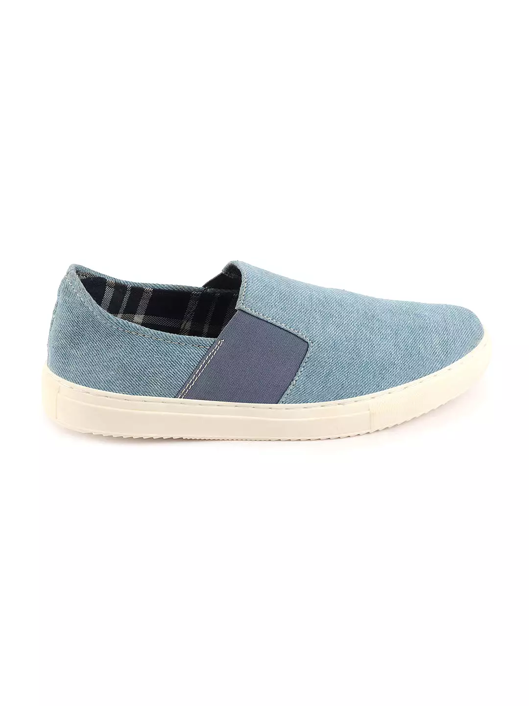 Men Sky Blue Colorblocked Denim/Canvas Slip On Casual Loafer Shoes