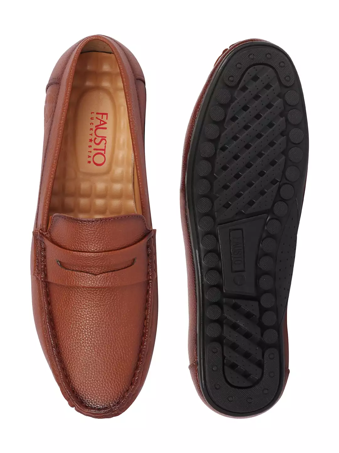 Men Tan Hand Stitched Textured Design Casual Slip On Moccasins and Loafers