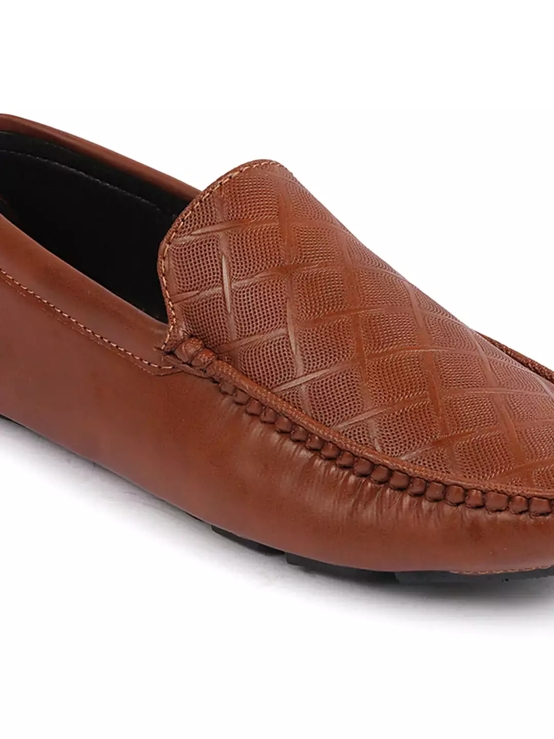 Men Tan Textured Design Casual Classic Slip On Driving Loafer and Moccasins