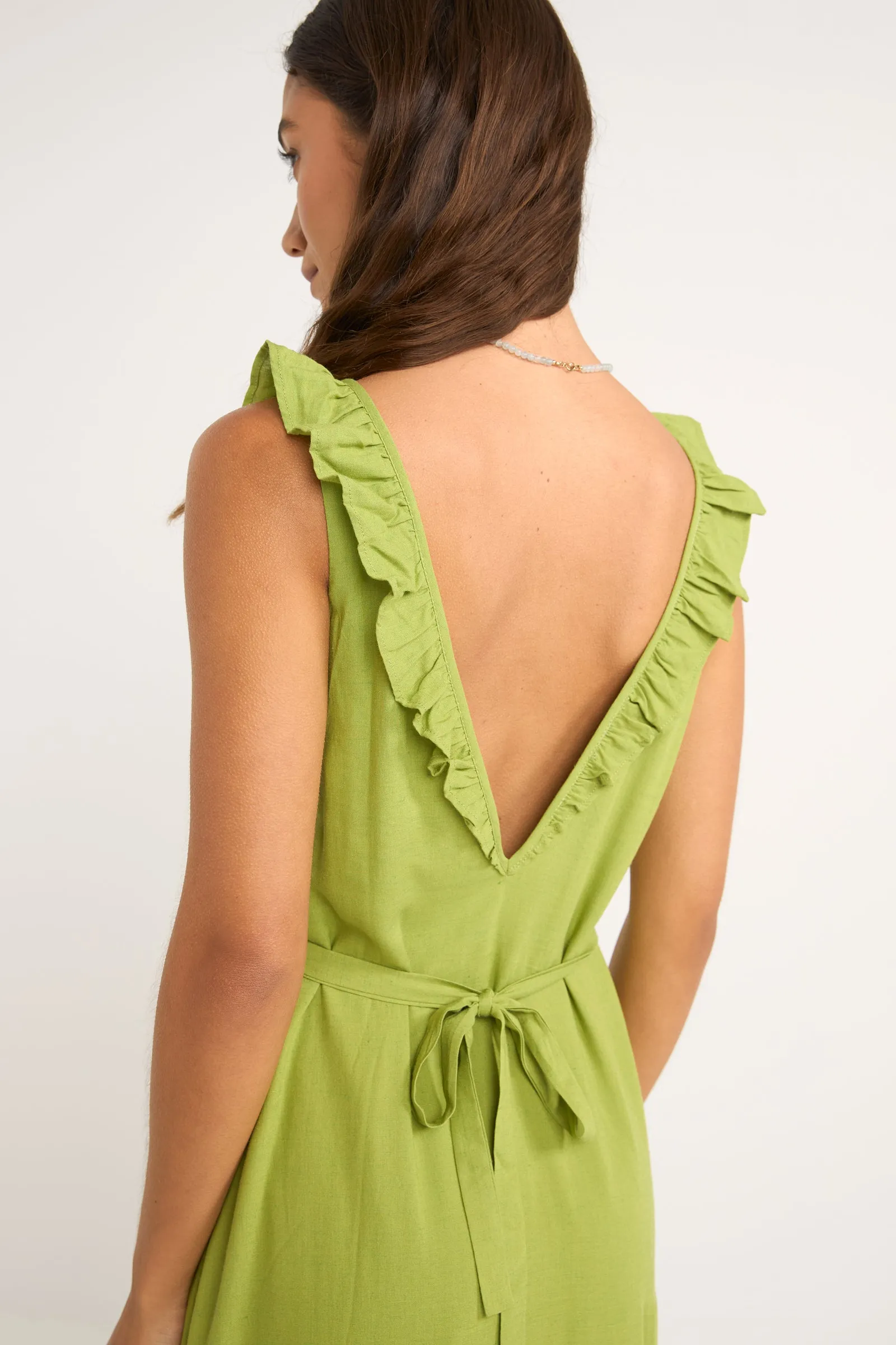 Mila Ruffle Maxi Dress Matcha