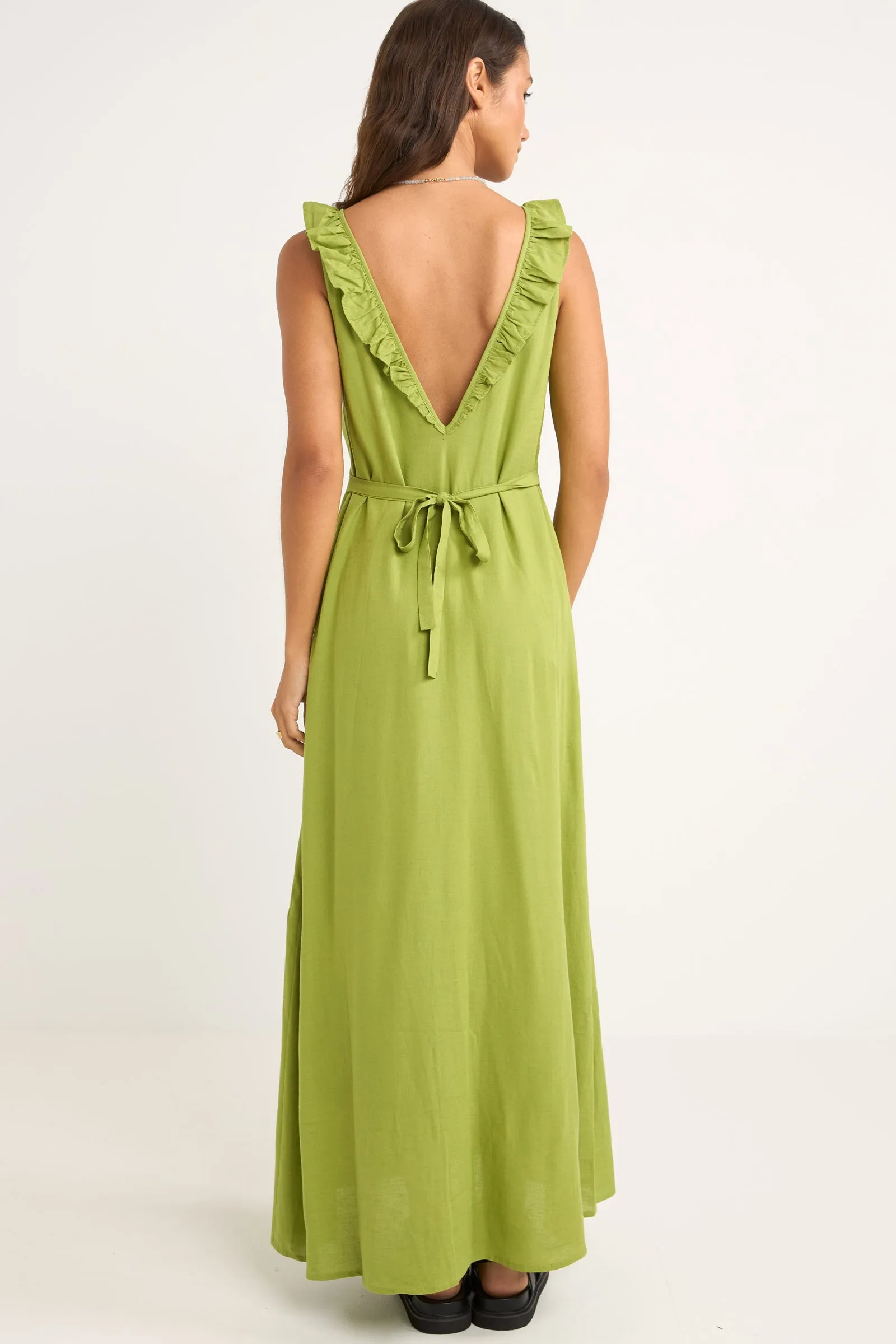 Mila Ruffle Maxi Dress Matcha