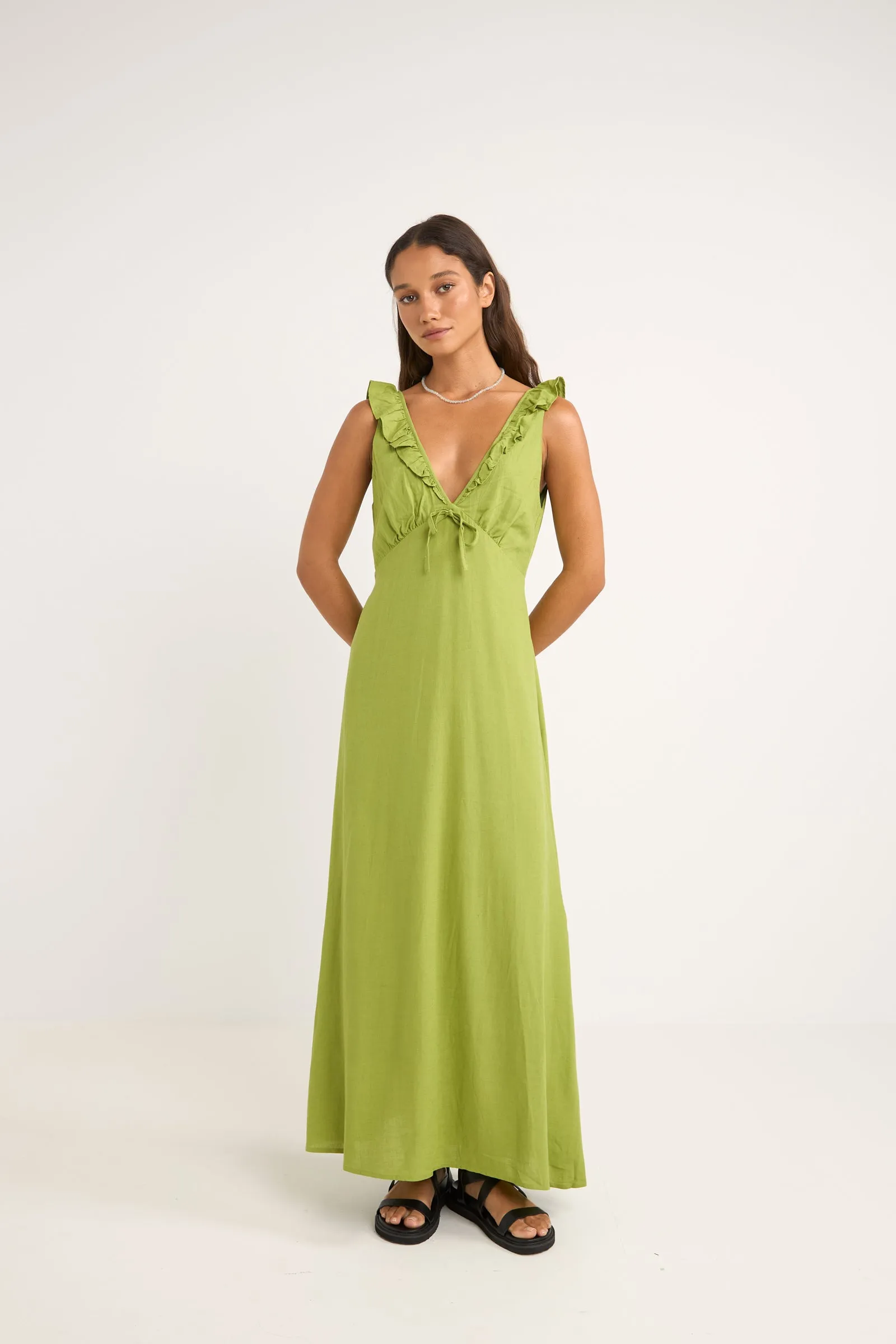 Mila Ruffle Maxi Dress Matcha