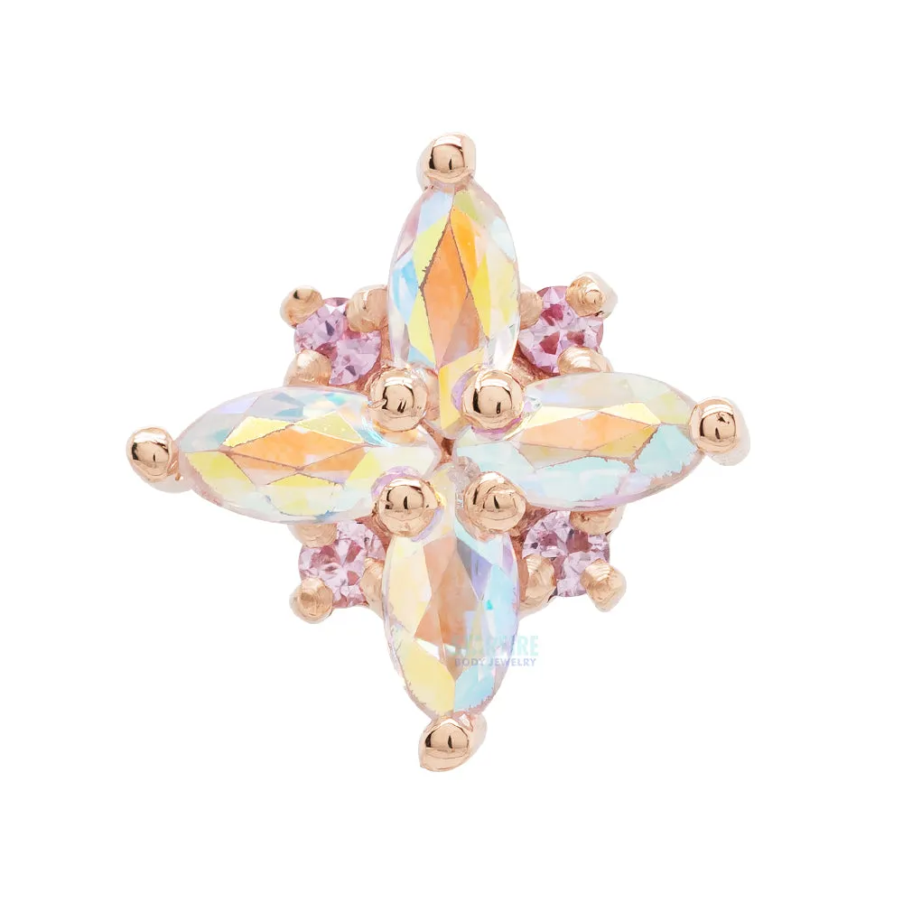 Mini Pleades Threaded End in Gold with Mercury Mist Topaz & Light Pink Sapphires