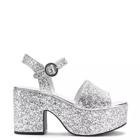 Miso Platform Strap Sandal In Silver Glitter