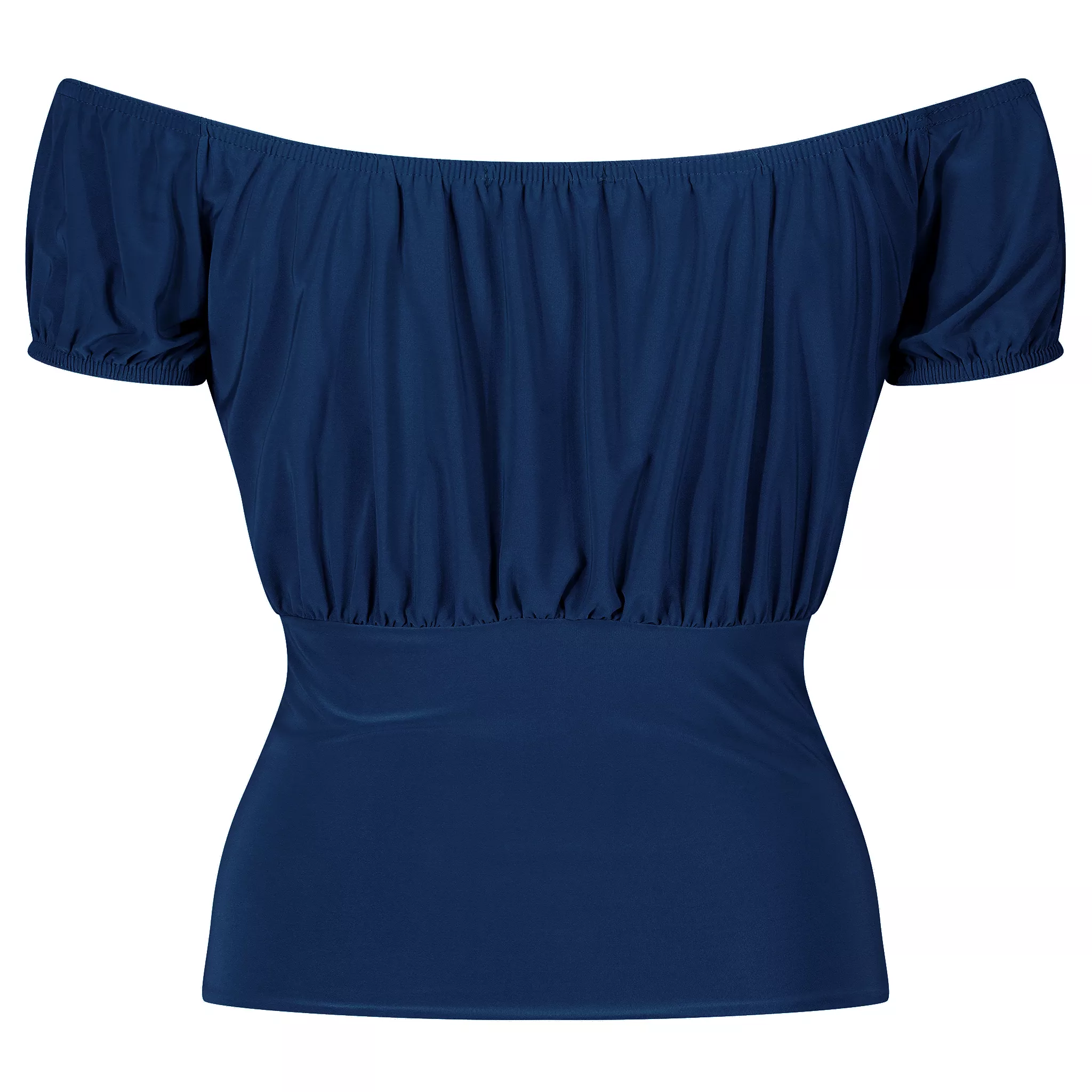 Navy Blue Stretch Off the Shoulder Ruched Top