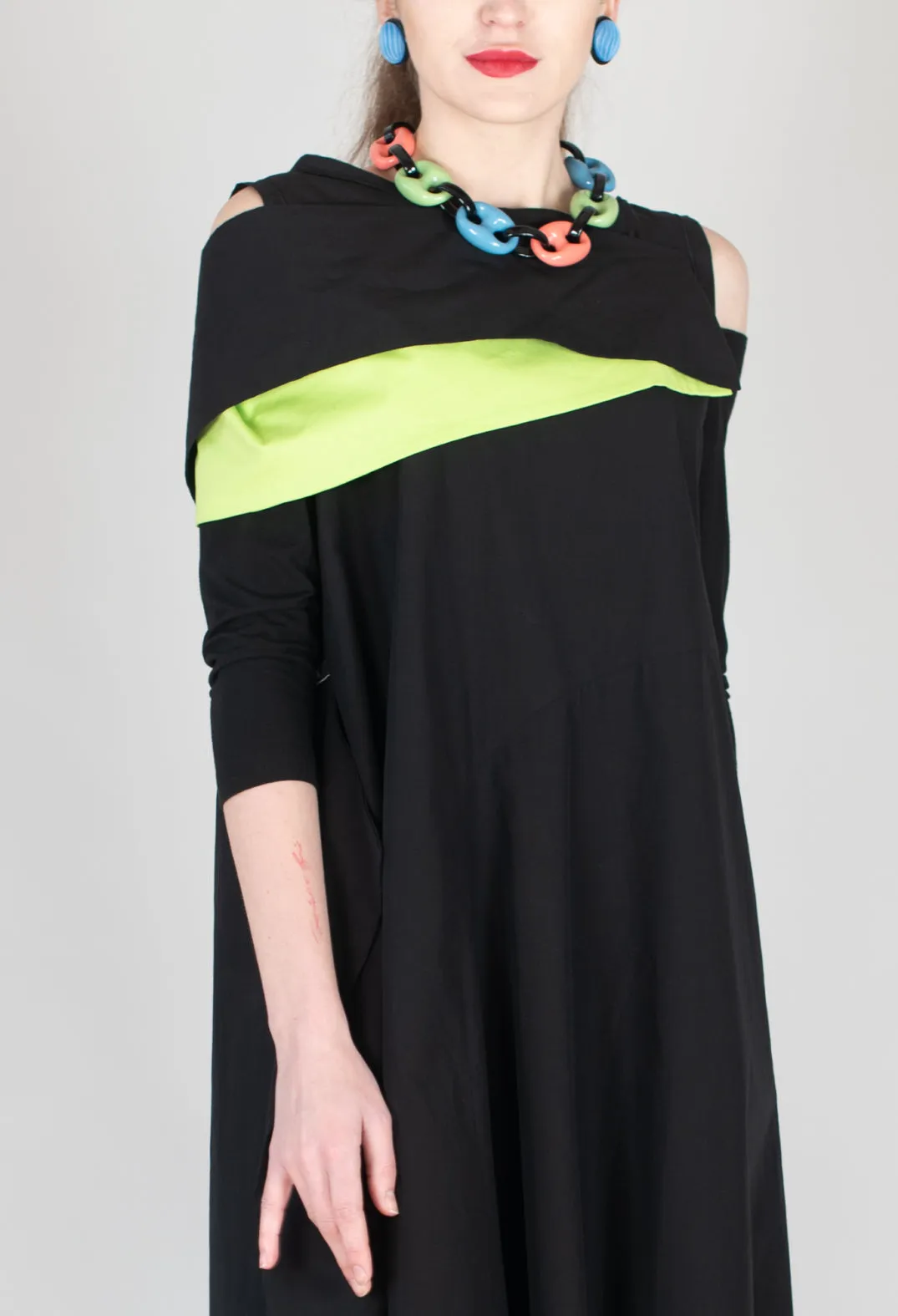 OPLI Dress in Black Light Green