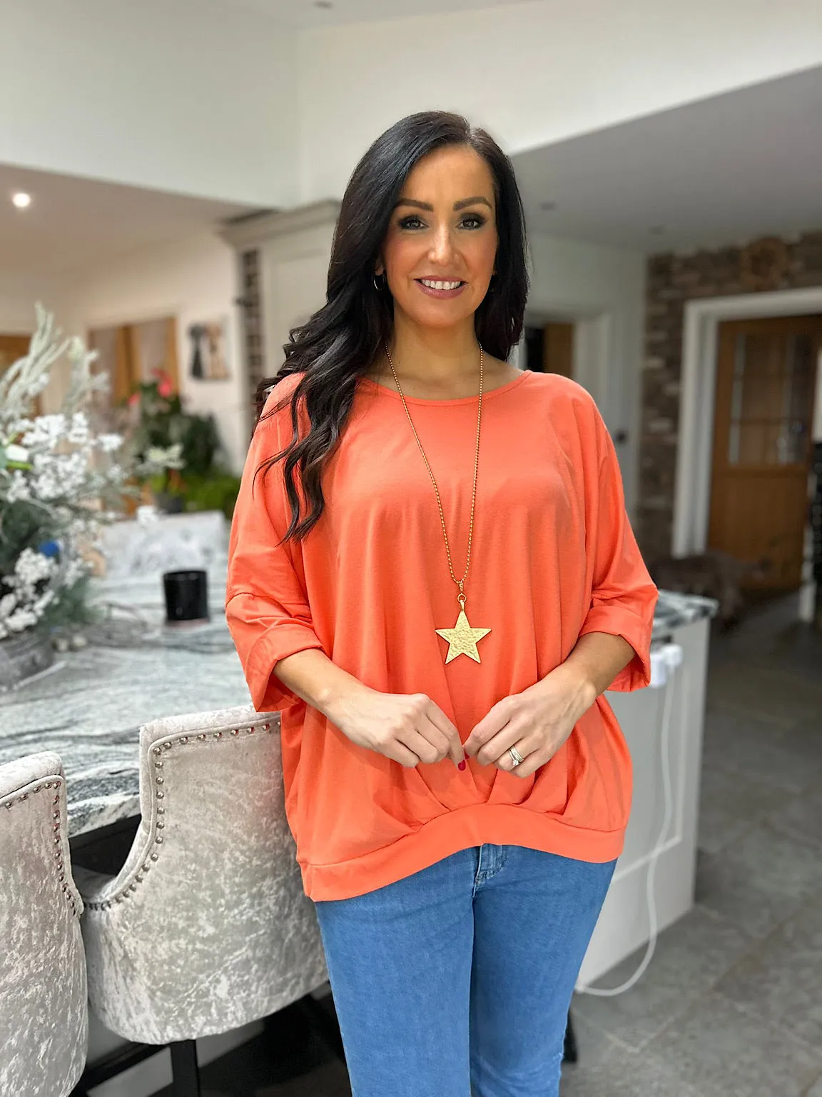 Orange Ruched Hem Top Lottie