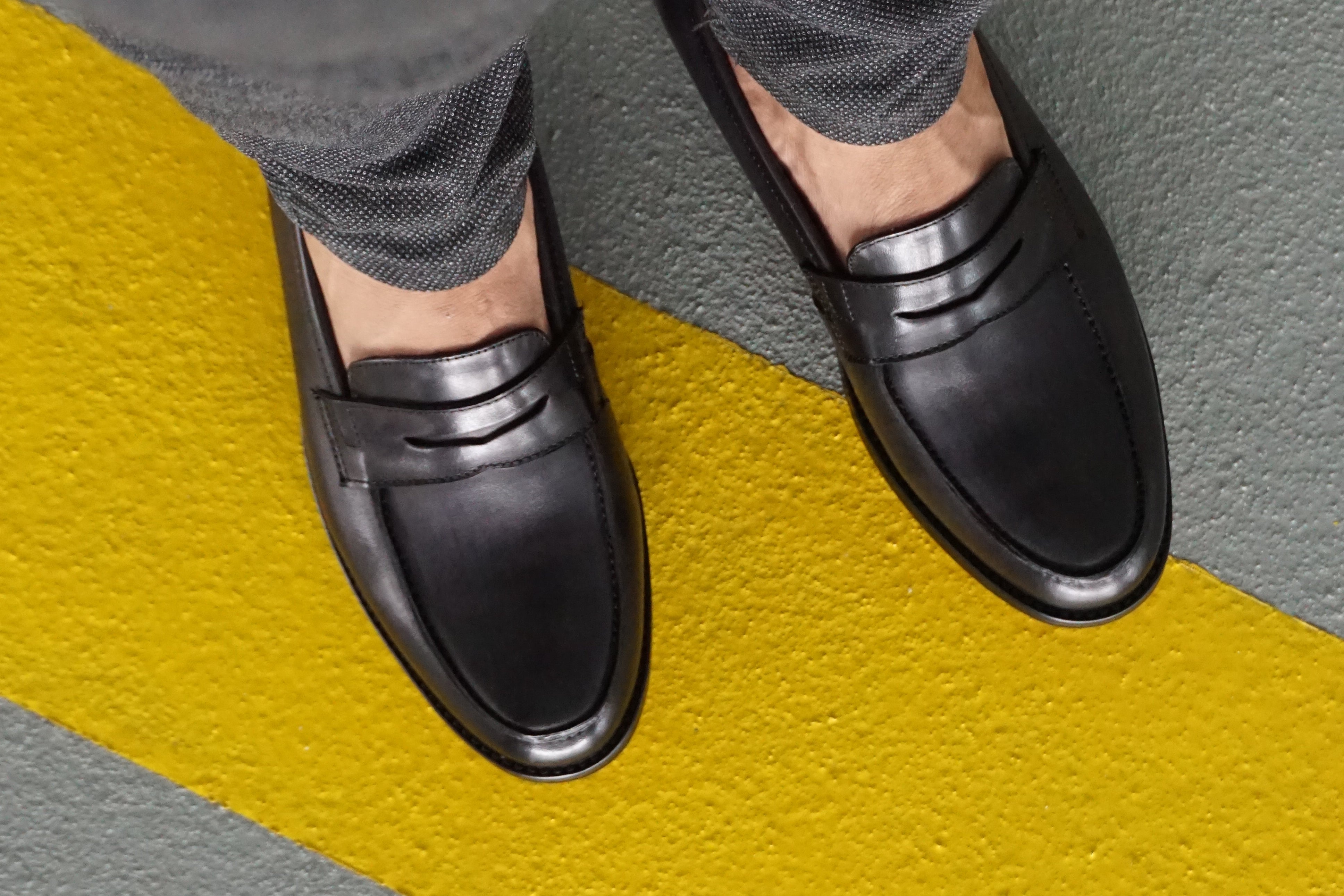 Penny Loafer - Black Grey (Hand Painted Patina)