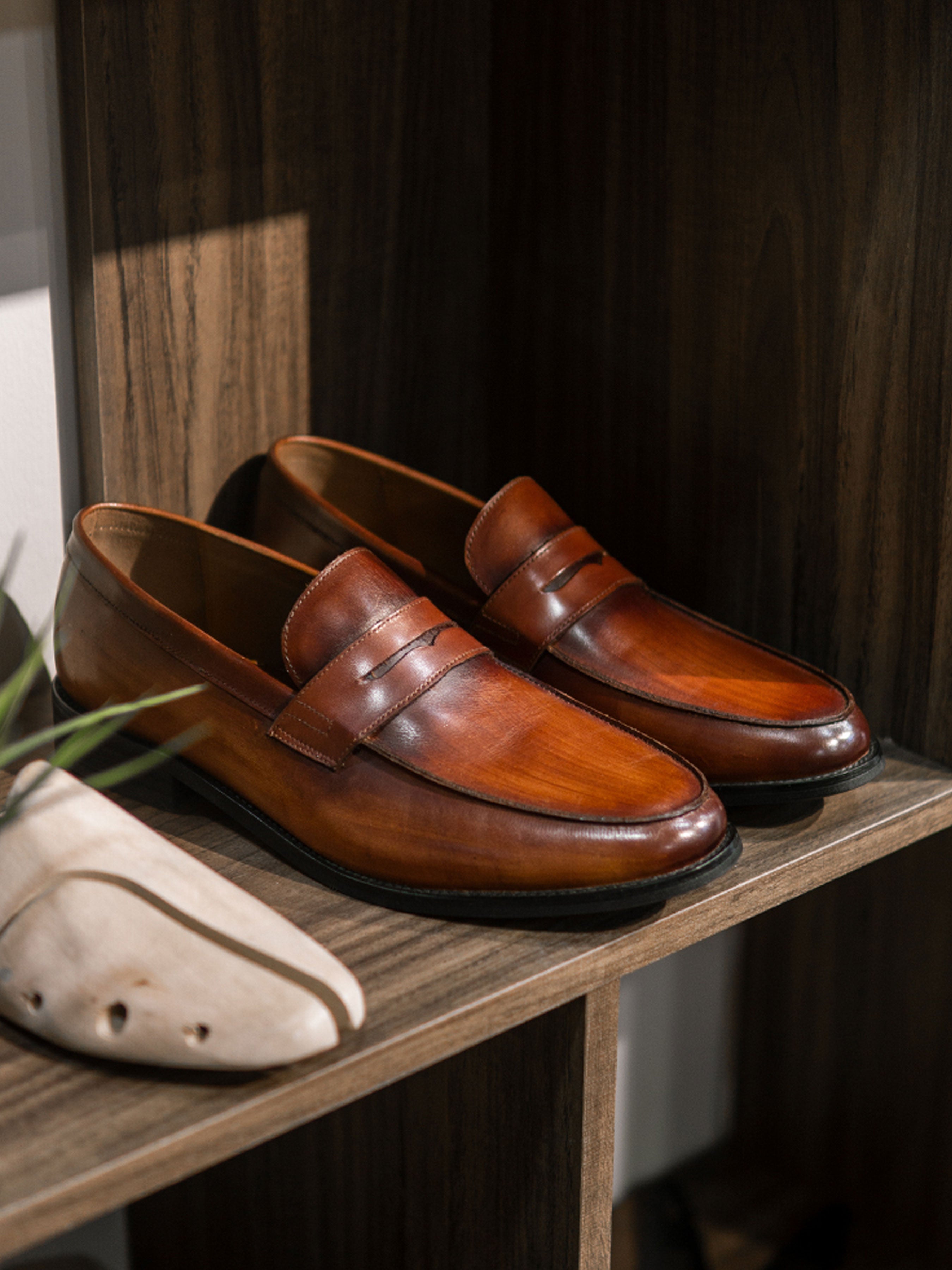 Penny Loafer - Cognac Tan (Hand Painted Patina)