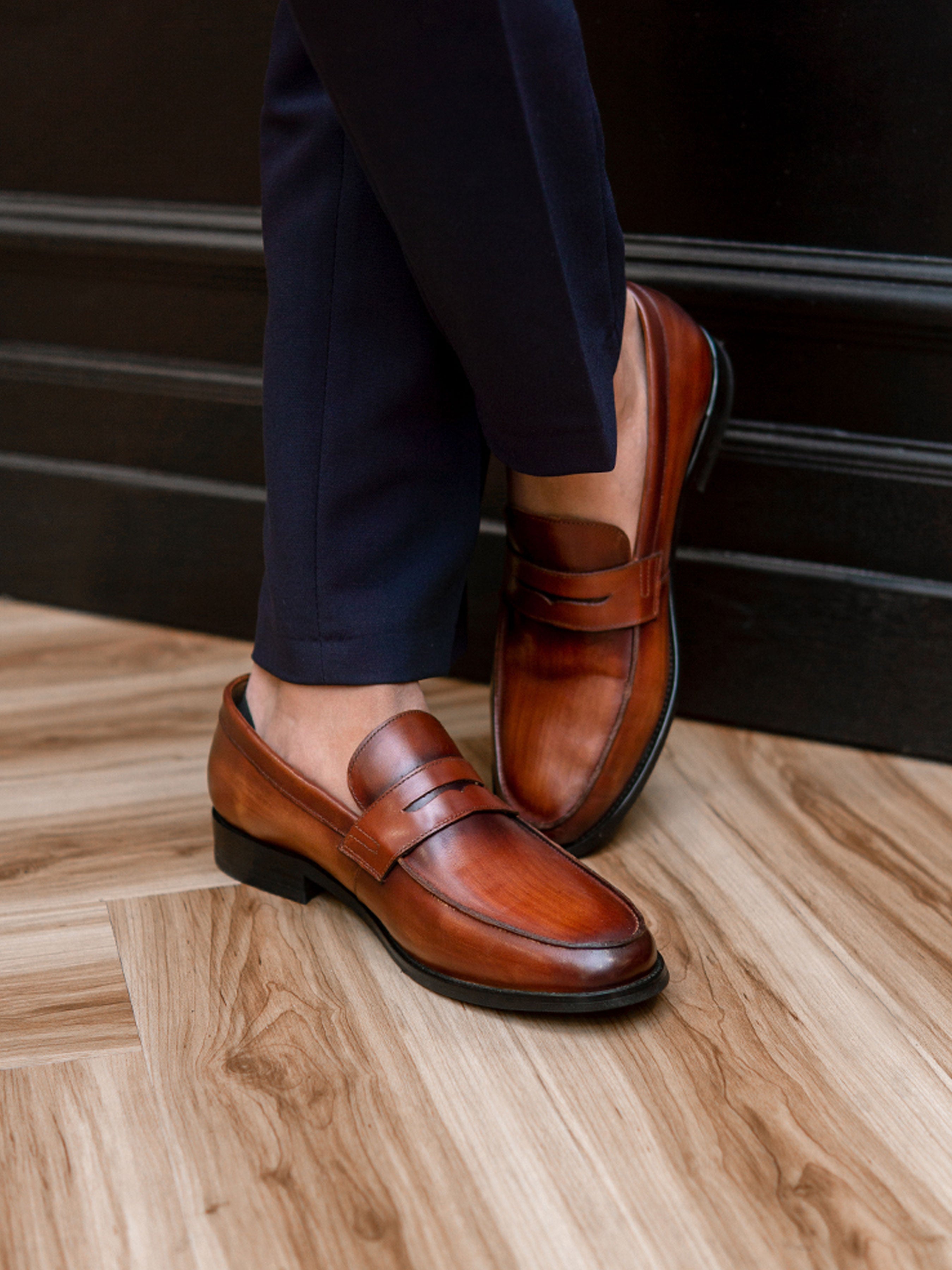 Penny Loafer - Cognac Tan (Hand Painted Patina)