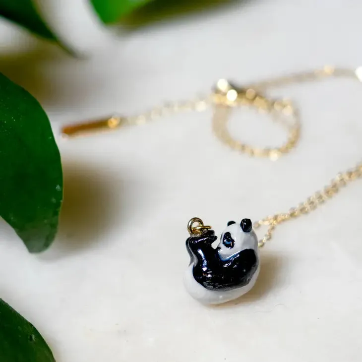 Peter + June - Necklace - Hand-Painted Porcelain (Tiny Panda)