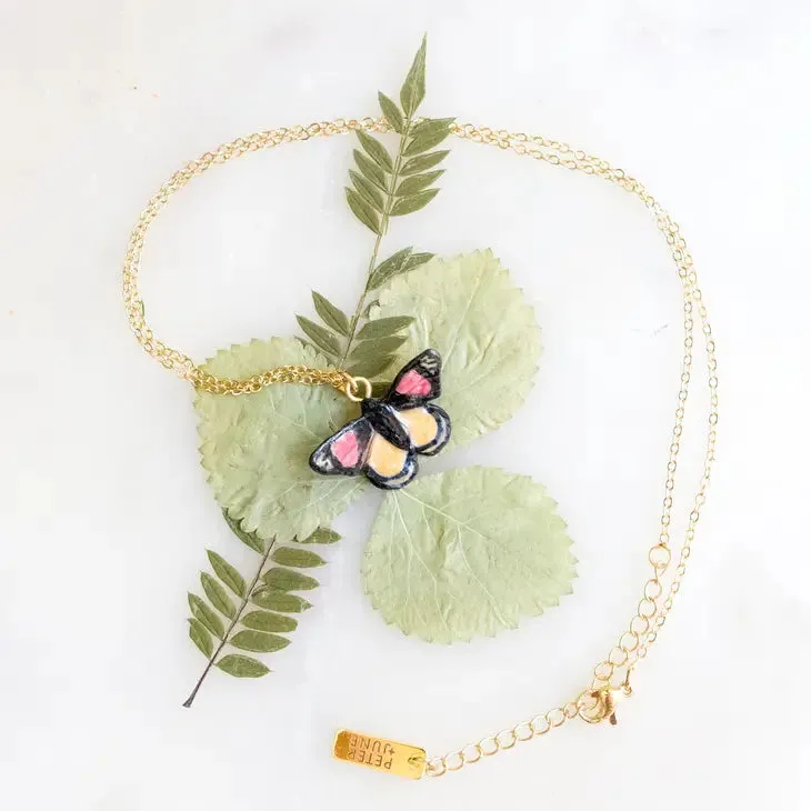 Peter + June - Necklace - Hand Painted Porcelain (Tiny Spring Butterfly)