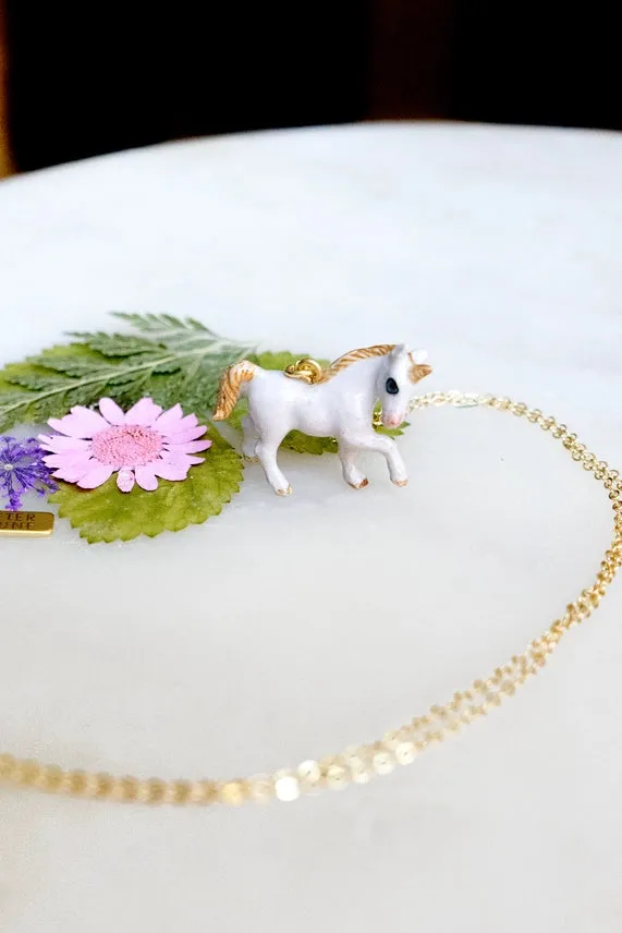 Peter + June - Necklace - Hand Painted Porcelain (Tiny Unicorn)