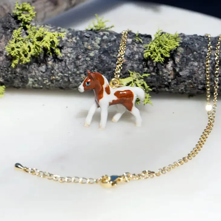 Peter + June - Necklace - Hand-Painted Porcelain (Tiny 'Yay or Neigh' Horse)