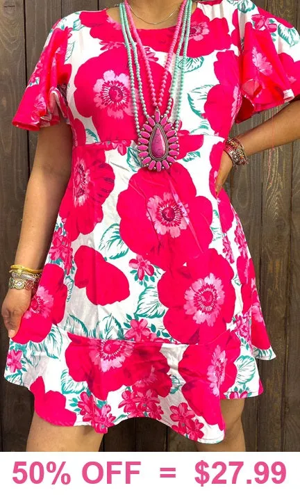 Pink and White Floral Dress