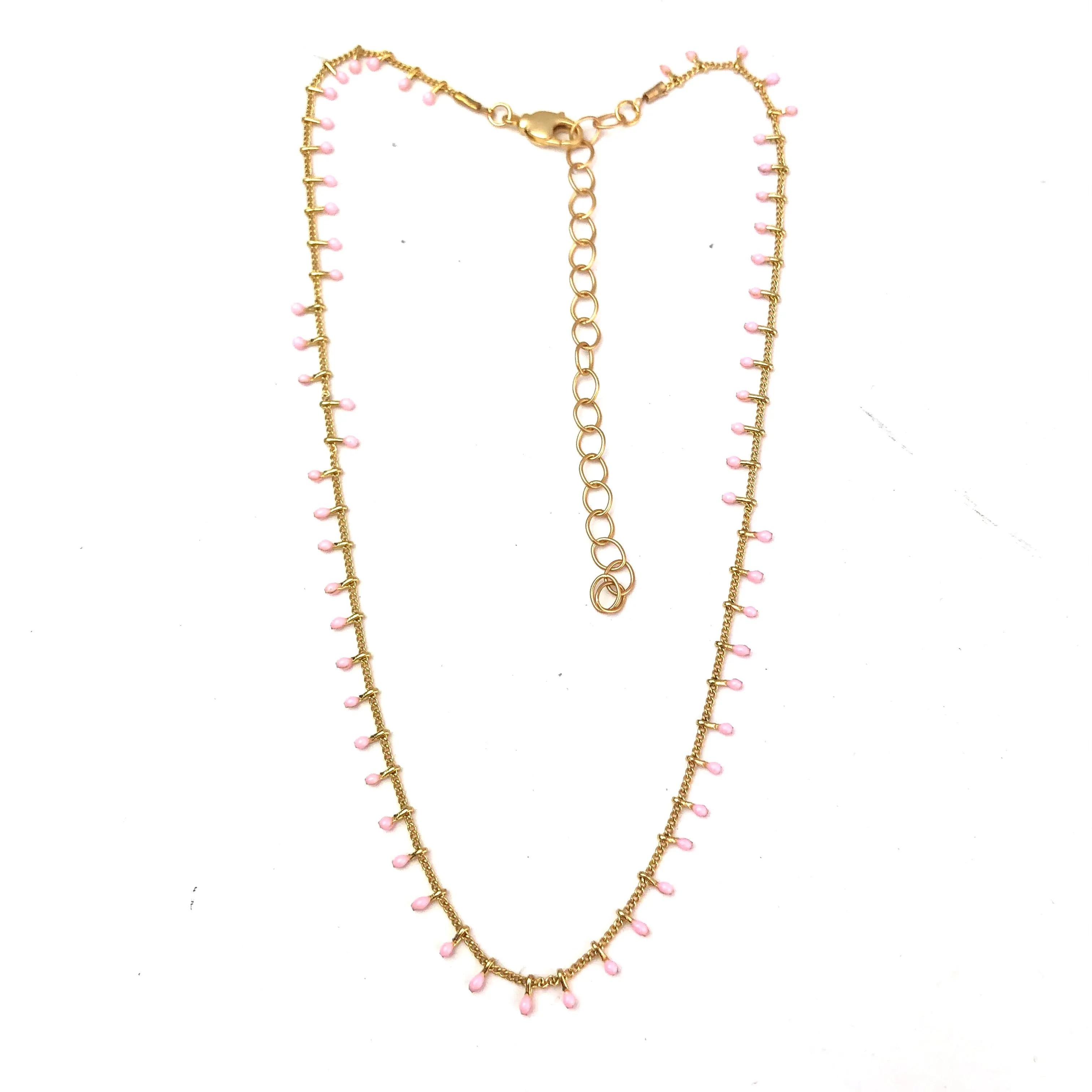 Pink Swiss Dot Gold Necklace