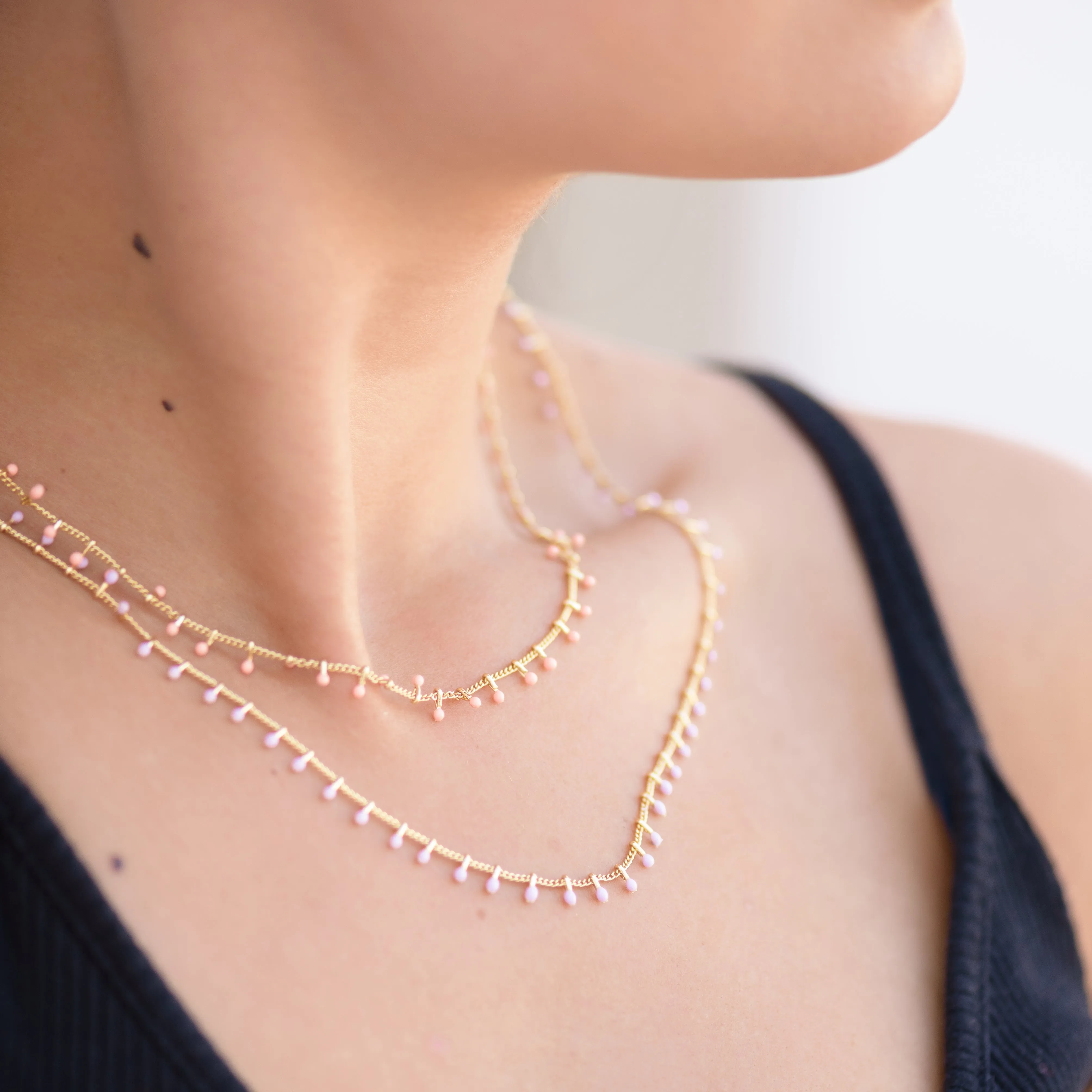 Pink Swiss Dot Gold Necklace