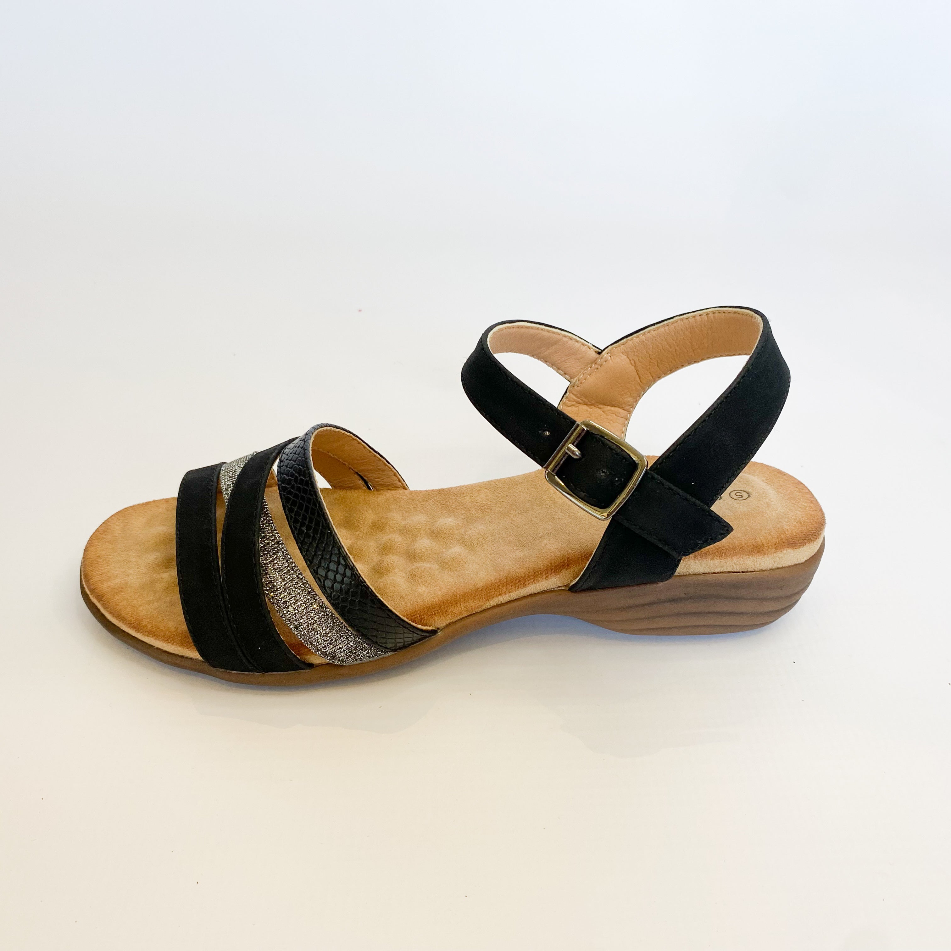 Queue black and silver strappy sandal