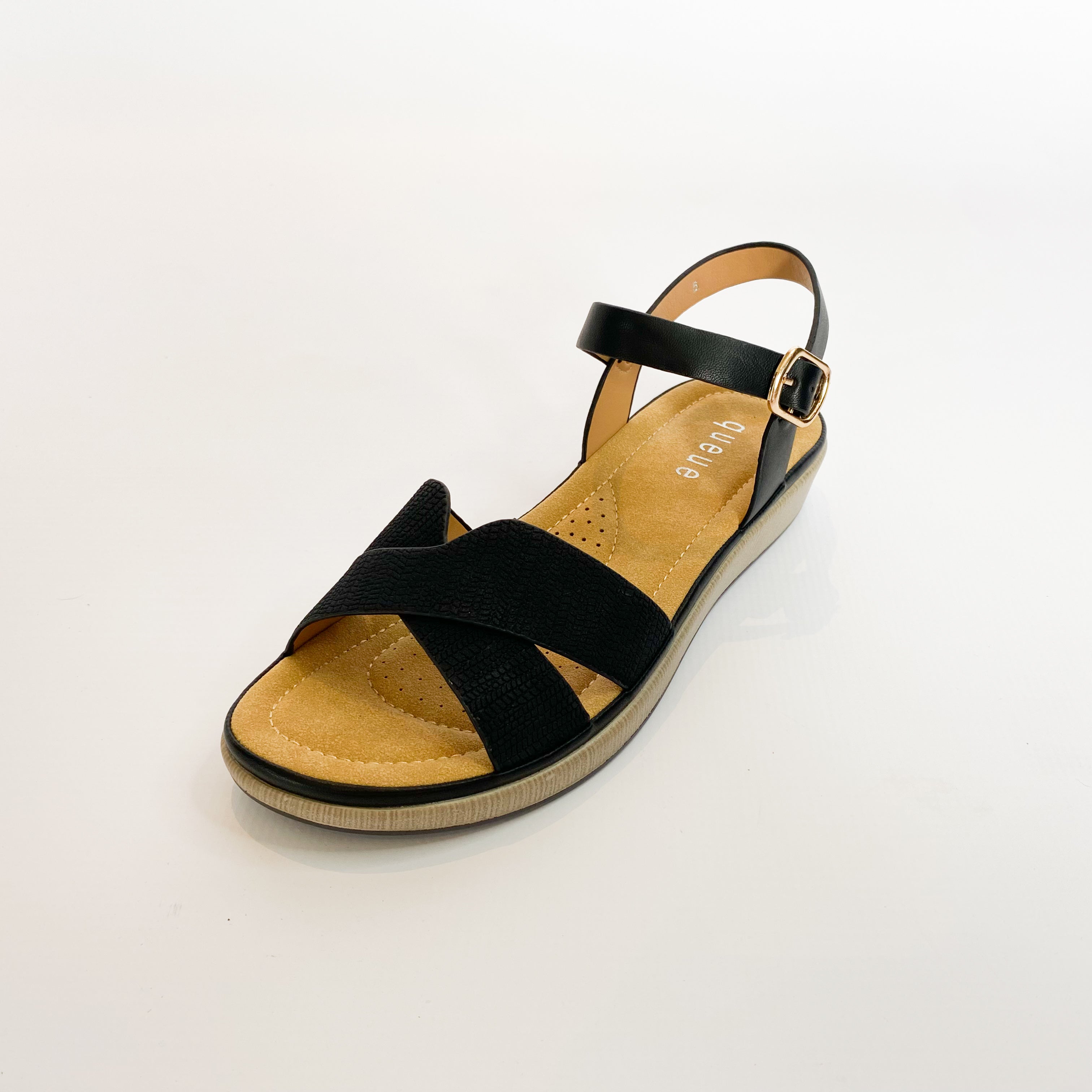 Queue black crossover sandal